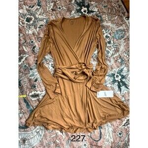 Lezat Joey Dress Womens Medium Beige Wrap Dress Mini Modal Spandex